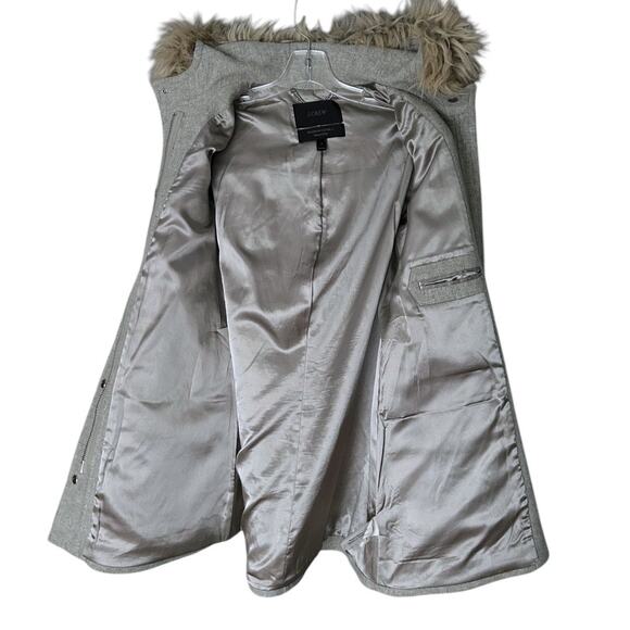 J. CREW Stadium-Cloth by Nello Gori Wool Coat Women’s 4 Grey Faux-Fur Hood - Picture 5 of 8
